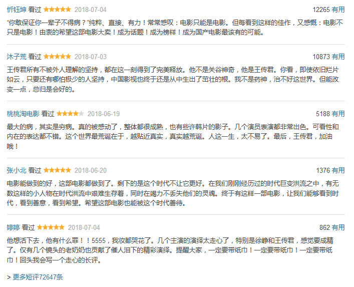 我不是藥神，豆瓣上清一色的好評